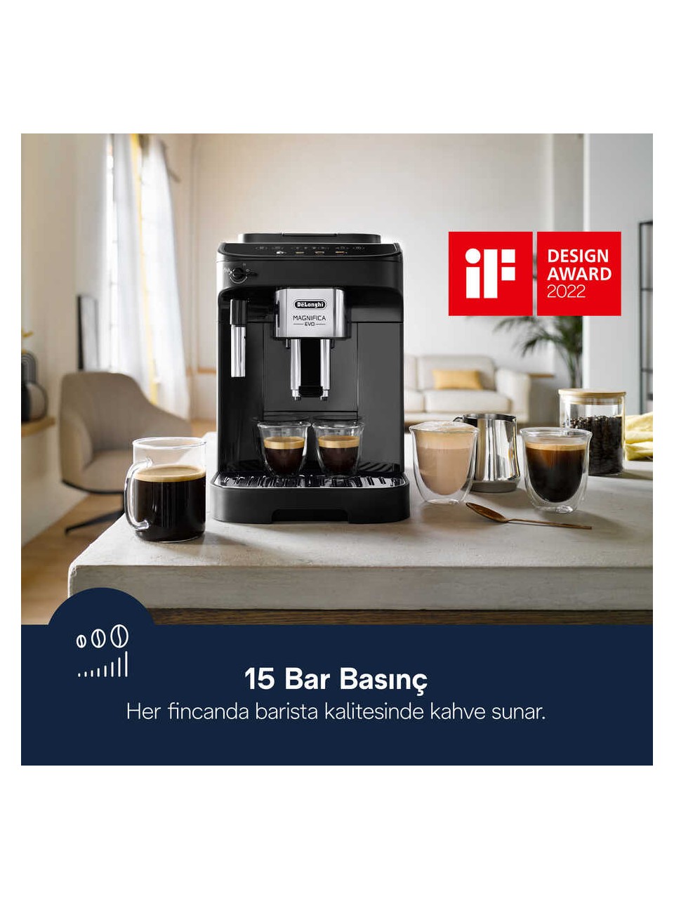 DeLonghi Magnifica Evo ECAM290.21.B 1450W Tam Otomatik Espresso Makinesi 15 Bar Basınç Gücü